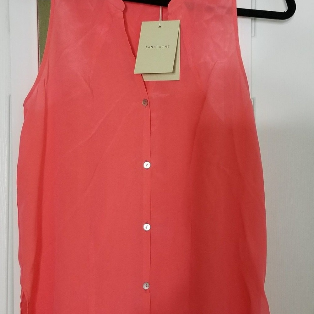 Tangerine NYC Silk Tank Coral Clementine 100% SILK